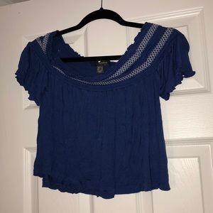 Blue Off-Shoulder Crop Top